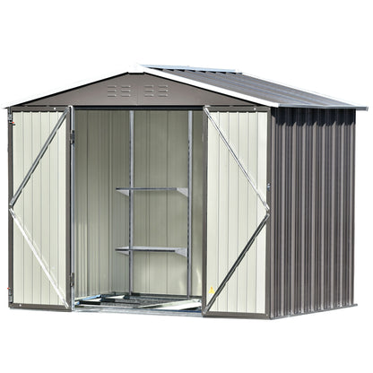 TOPMAX Patio 8ft x6ft Bike Shed Garden Shed, Metal Storage Shed with Adjustable Shelf and Lockable Doors, Tool Cabinet with Vents and Foundation Frame for Backyard, Lawn, Garden, Gray