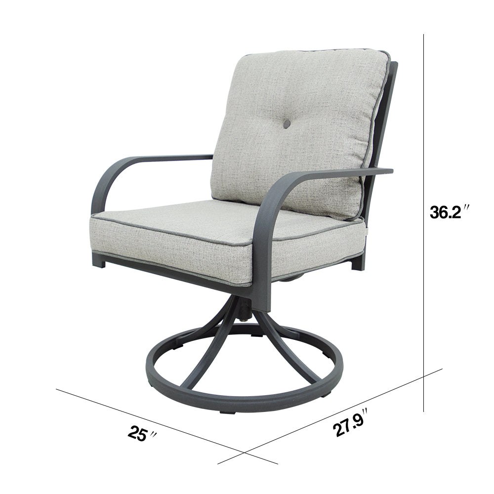 Outdoor cast aluminum patio swivel chair with cushion - Set of 2 (matt black frame & beige cushion)