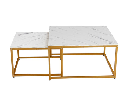 Modern Nesting Coffee  Tables Set, Marble white, 2pc, 31.5''L 31.5''W 17.72''H