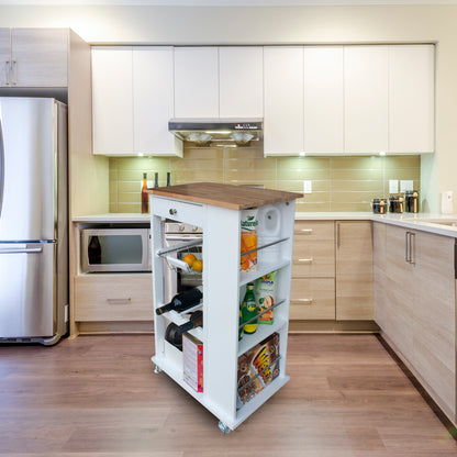 Kitchen Island & Kitchen Cart, Mobile Kitchen Island with Two Lockable Wheels, Rubber Wood Top, Black Color Design Makes It Perspective Impact During Party.