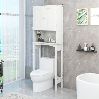 Over-The-Toilet Bathroom Cabinet with Shelf and Two Doors Space-Saving Storage, Easy to Assemble, White