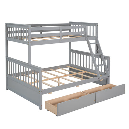 Twin-Over-Full Bunk Bed with Ladders and Two Storage Drawers(Gray)( old sku:LT000165AAE）