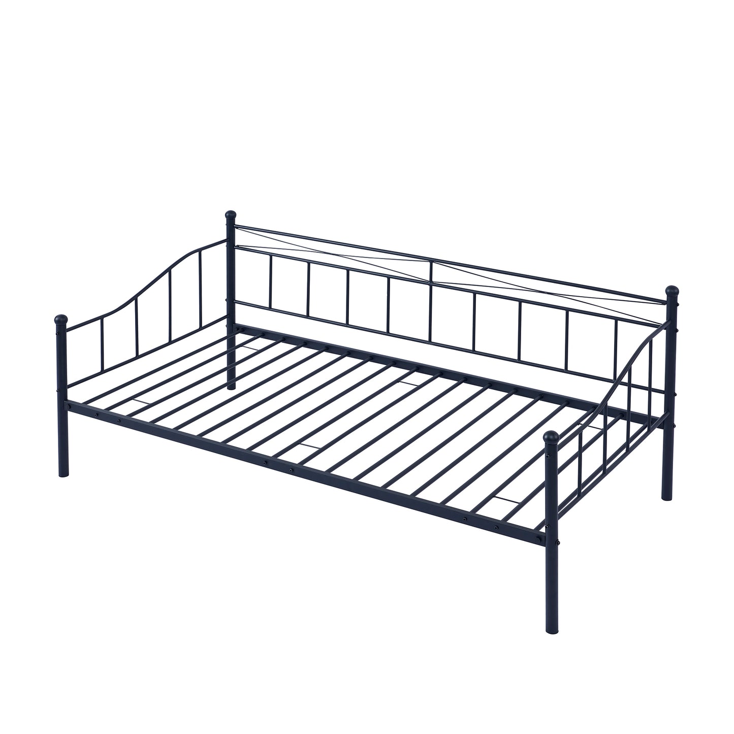 Twin Size Metal Daybed with Twin Size Adjustable Trundle, Portable Folding Trundle, Black