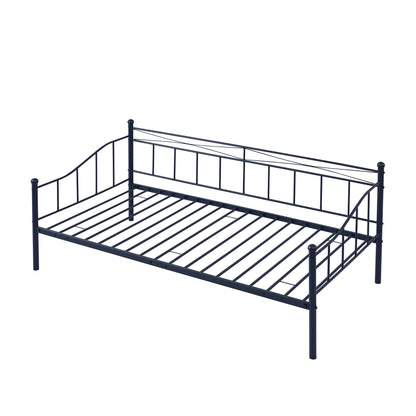 Twin Size Metal Daybed with Twin Size Adjustable Trundle, Portable Folding Trundle, Black