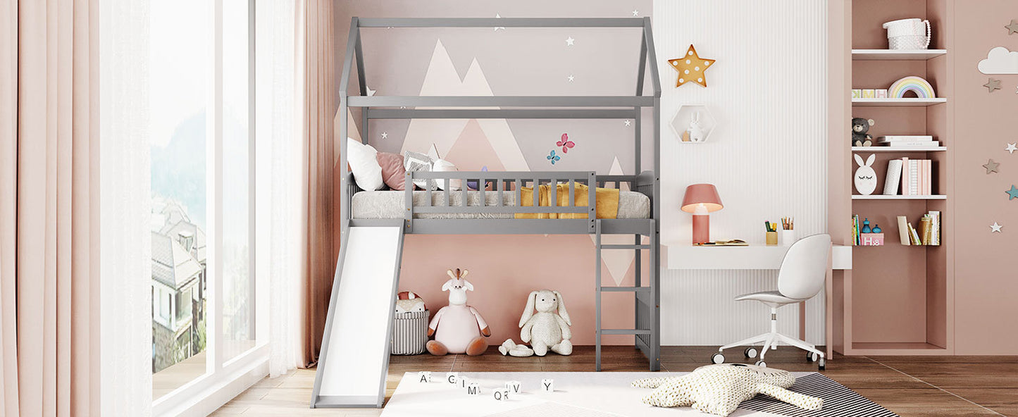 Twin Loft Bed with Slide, House Bed with Slide,White(OLD SKU :LT000212AAE)