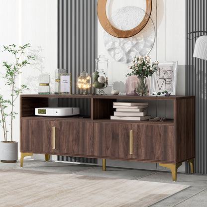 TREXM 58” L Sideboard with Gold Metal Legs and Handles Sufficient Storage Space Magnetic Suction Doors (Brown)