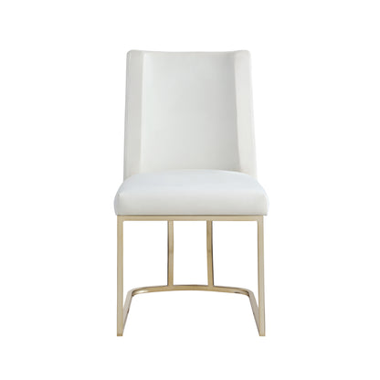 Dining Chairs, Velvet Upolstered Side Chair, Gold Metal Legs (Set of 2) - White