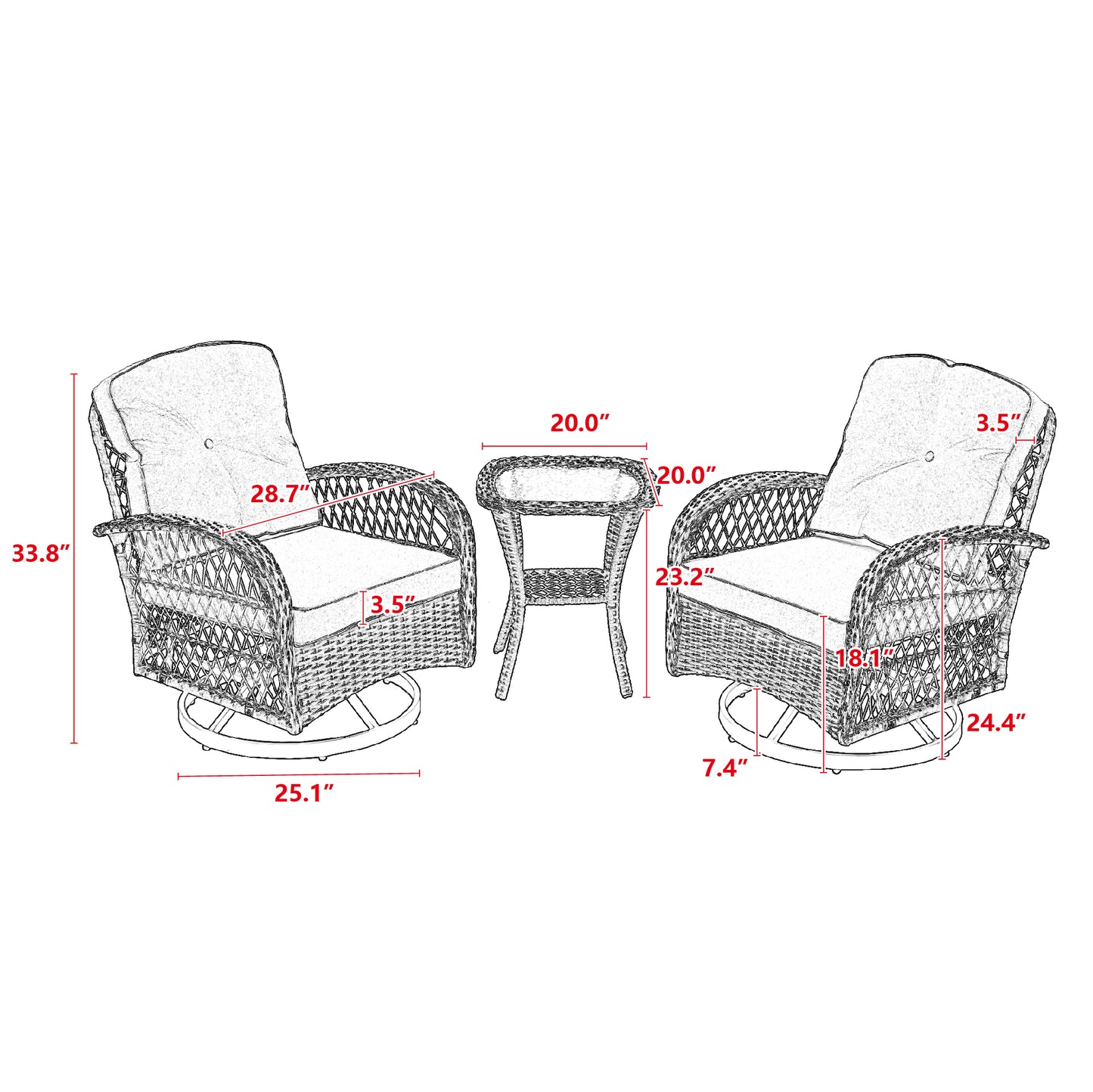 3pcs Outdoor Furniture Modern Wicker set