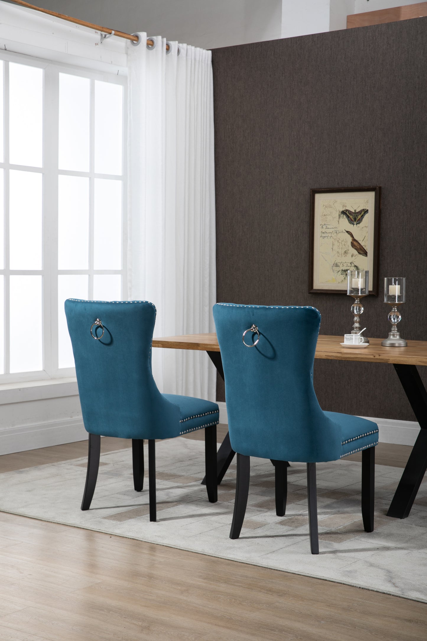 Upholstered Button Tufted Back  Velvet Dining Chair with Nailhead Trim and Solid Wood Legs 2 Sets