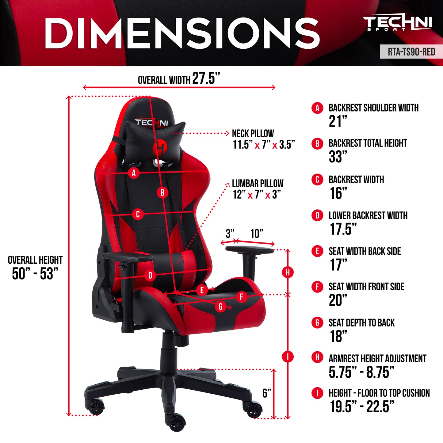 Techni Sport TS-90 Office-PC Gaming Chair, Red