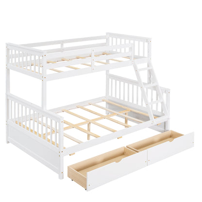 Twin-Over-Full Bunk Bed with Ladders and Two Storage Drawers (White) ( old sku:LT000165AAK）