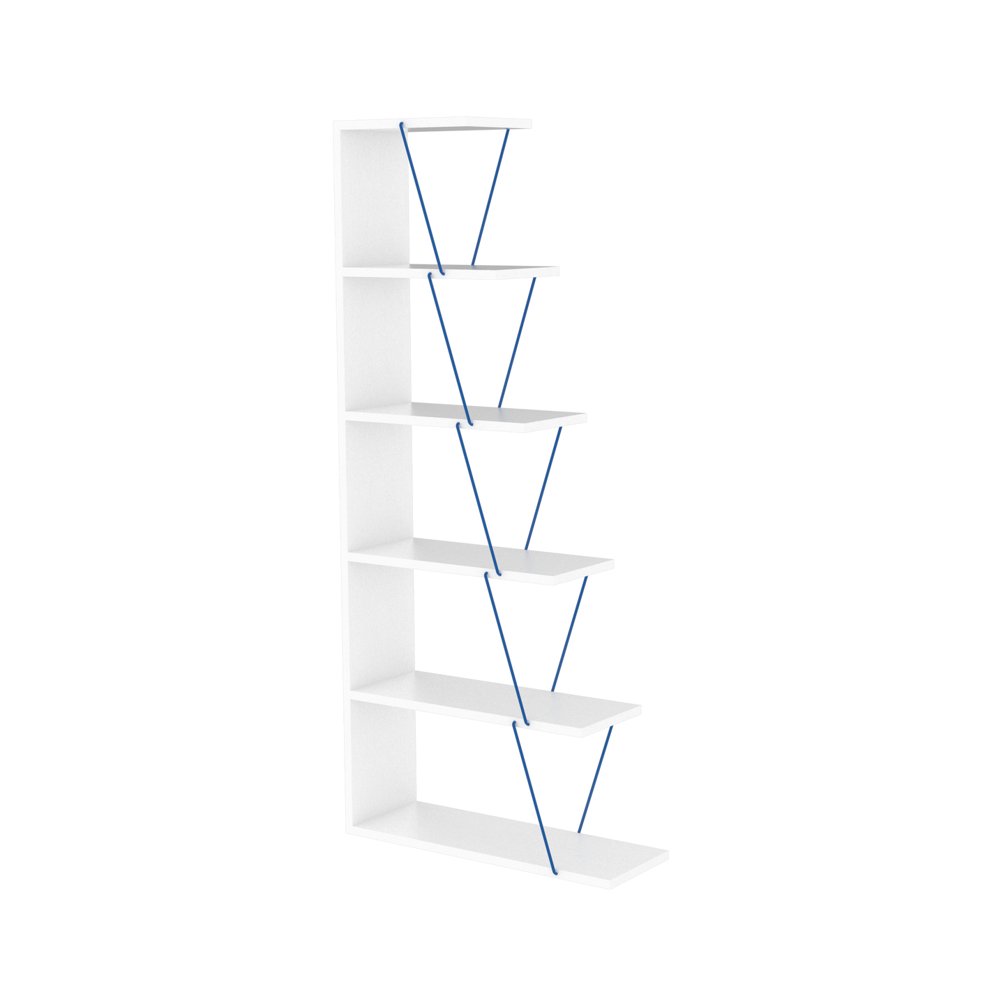 Furnish Home Store Modern 5 Tier Ladder Bookshelf Organizers, Narrow Bookshelf for Small Spaces Office Furniture Bookcase ,White/Blue