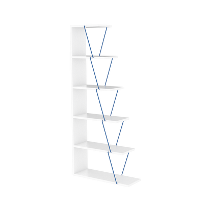 Furnish Home Store Modern 5 Tier Ladder Bookshelf Organizers, Narrow Bookshelf for Small Spaces Office Furniture Bookcase ,White/Blue