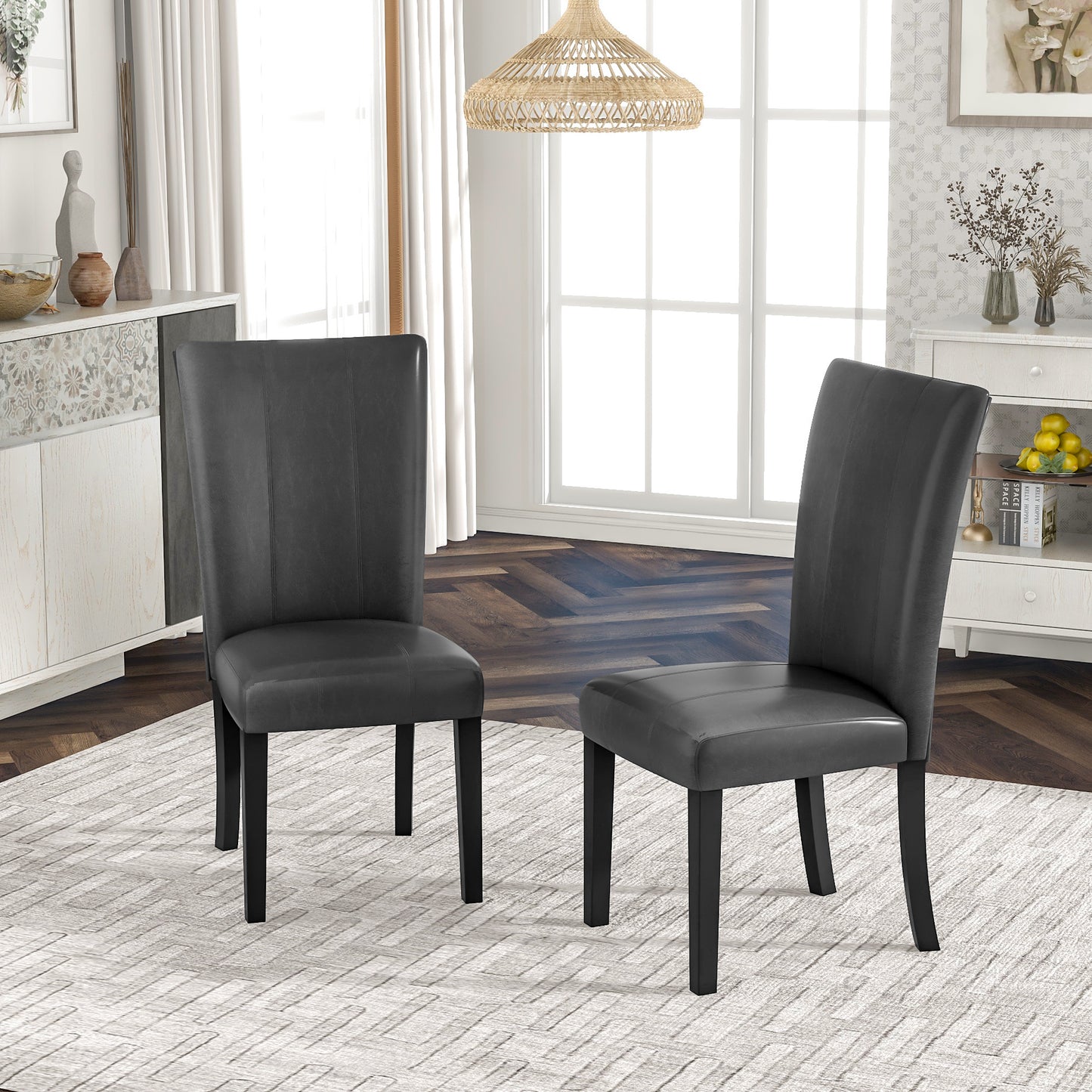 7-piece Dining Table Set with 1 Faux Marble Top Table and 6 Upholstered-Seats,Table: 66in.Lx38in.Wx30in.H, Chair: 20.5in.Lx26.25in.Wx38.5in.H