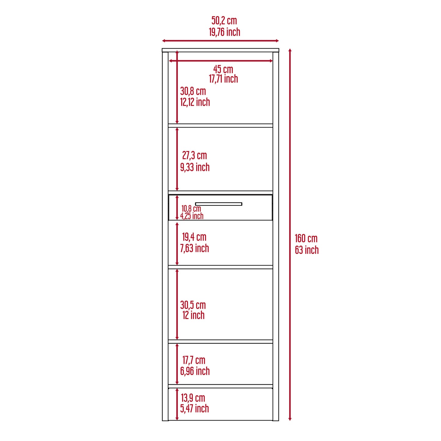 New London 1-Drawer Bookcase Dark Walnut