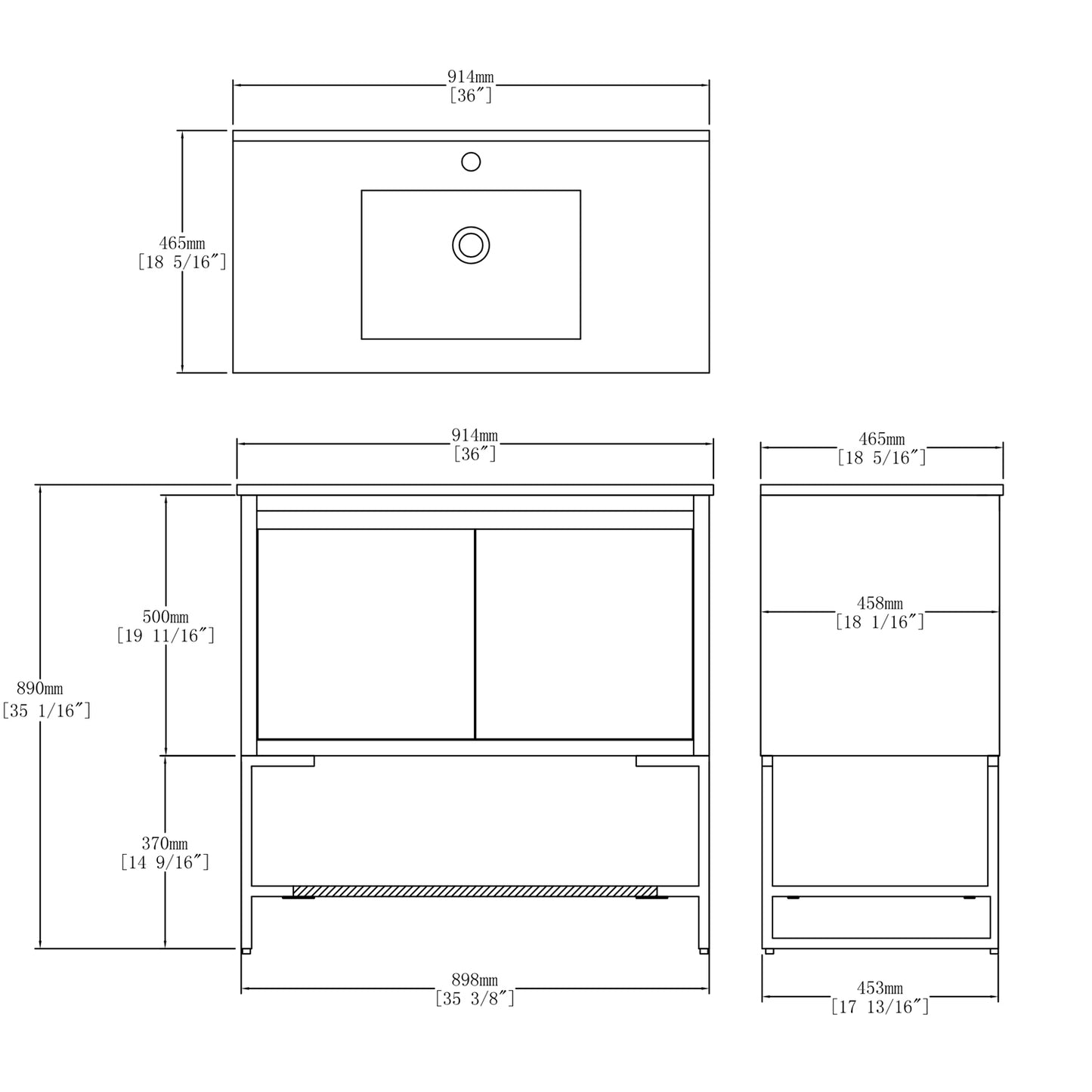 36 inches Wood Freestanding Bathroom Vanity Combo with Integrated Ceramic Sink and 2 Soft Close Doors