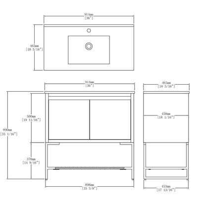 36 inches Wood Freestanding Bathroom Vanity Combo with Integrated Ceramic Sink and 2 Soft Close Doors