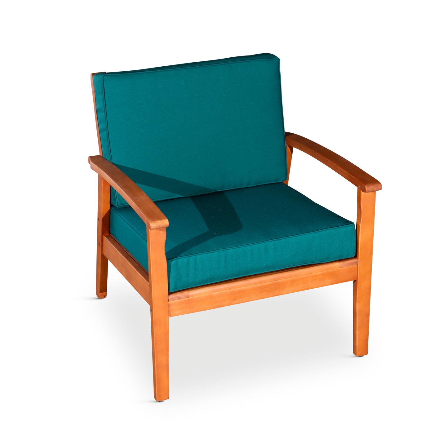 Deep Seat Eucalyptus Chair, Natural Oil Finish, Dark Green Cushions