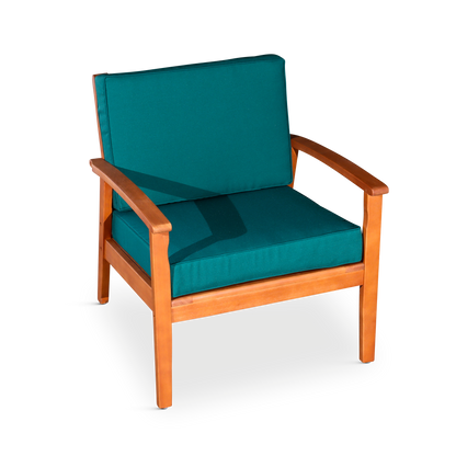 Deep Seat Eucalyptus Chair, Natural Oil Finish, Dark Green Cushions