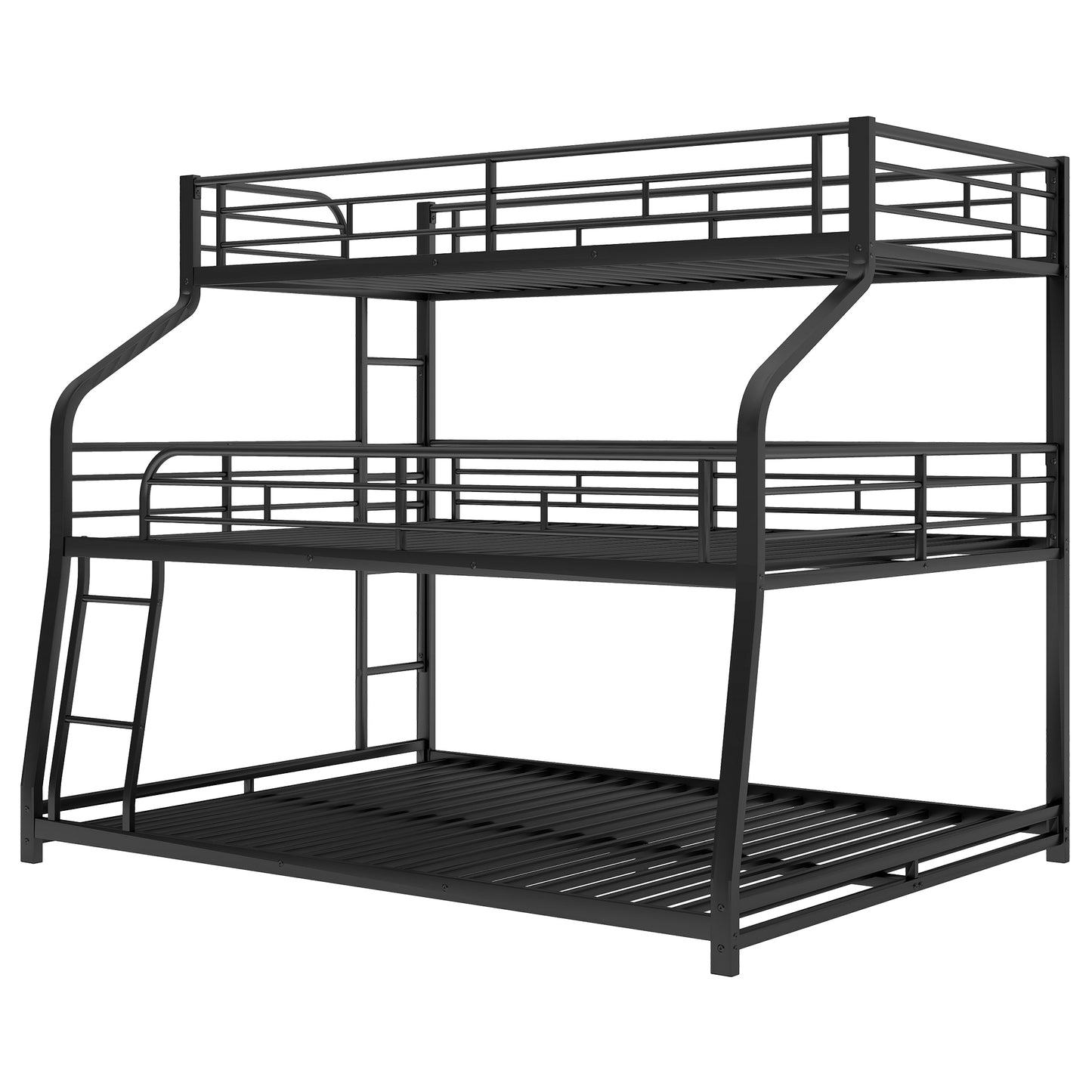 Twin XL/Full XL/Queen Triple Bunk Bed with Long and Short Ladder and Full-Length Guardrails,Black