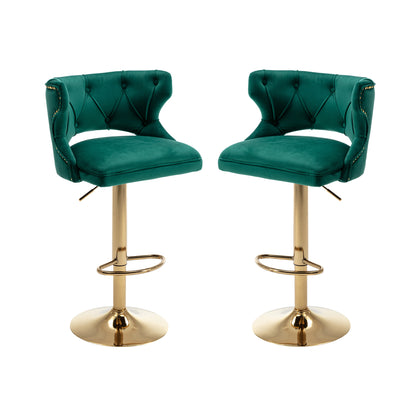 Bar Stools With Back and Footrest Counter Height Dining Chairs-Velvet Green-2PCS/SET