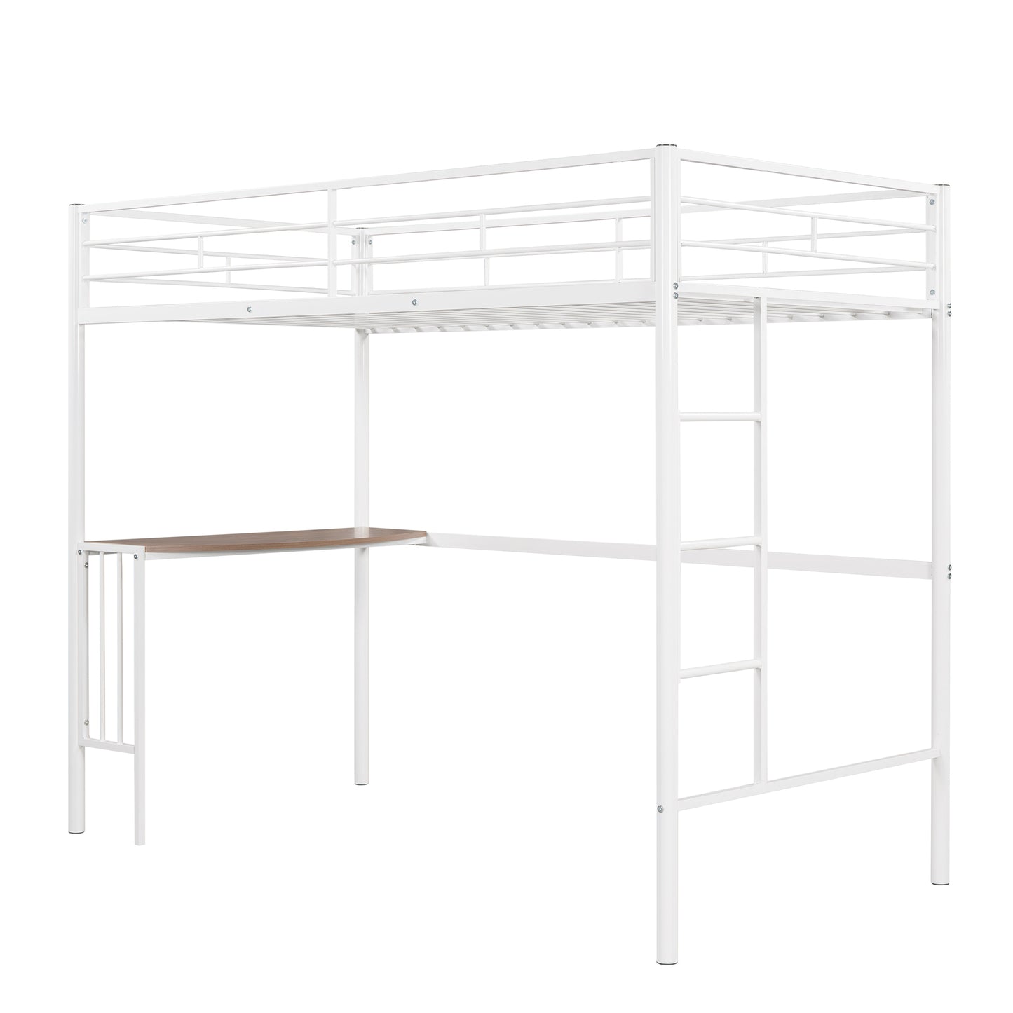 Twin Over Full Metal Bunk Bed with Desk, Ladder and Quality Slats for Bedroom, Metallic  White（OLD SKU :LP000092AAK）