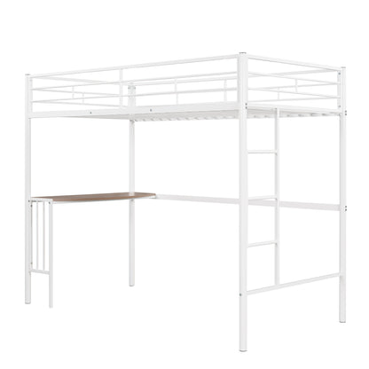 Twin Over Full Metal Bunk Bed with Desk, Ladder and Quality Slats for Bedroom, Metallic  White（OLD SKU :LP000092AAK）