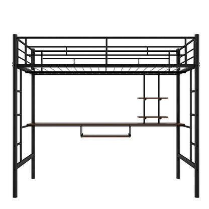 Loft Bed with Desk and Shelf , Space Saving Design,Full,Black（OLD SKU:MF199506AAB）