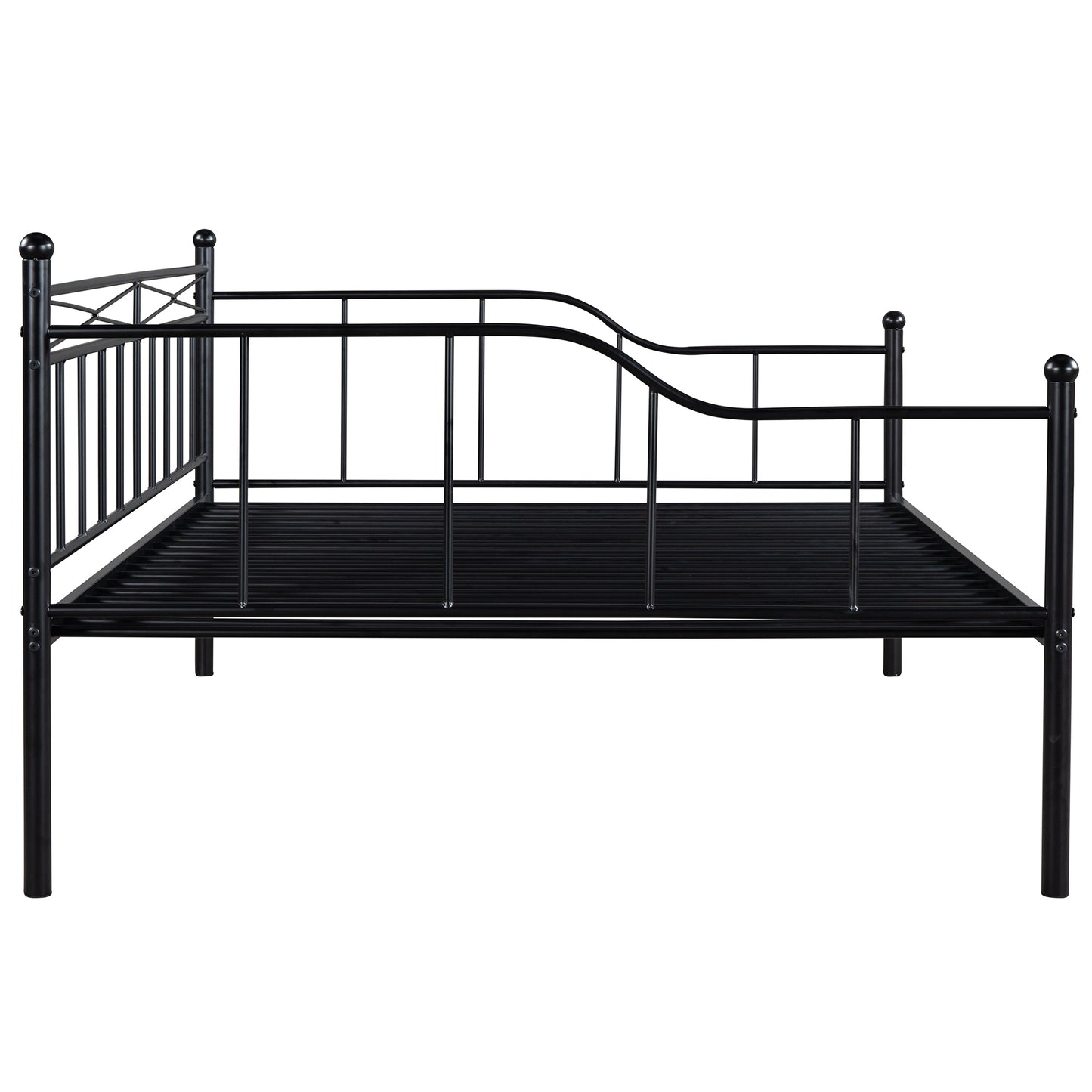 Full Size Metal Daybed with Twin Size Adjustable Trundle, Portable Folding Trundle, Black