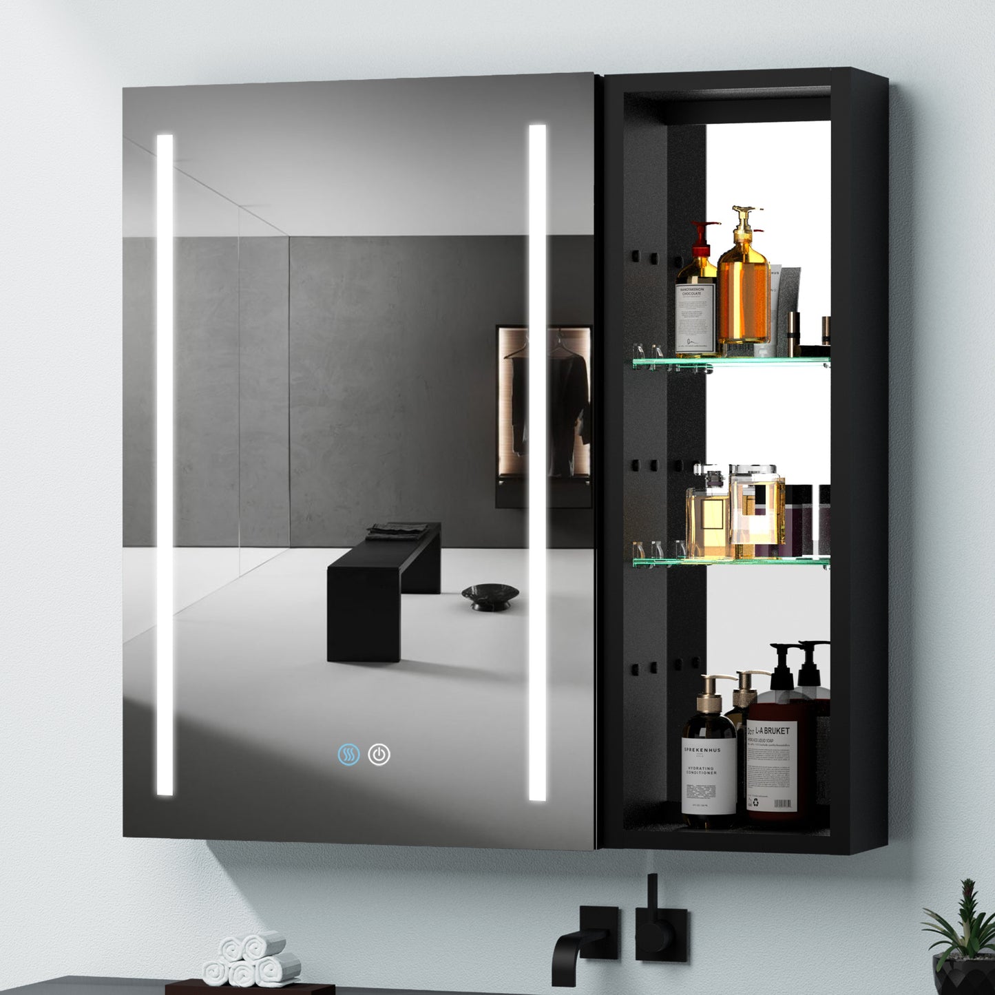 30x30 Inch Bathroom Medicine Cabinets Surface Mounted Cabinets With Lighted Mirror Left Defogging, Small Cabinet No Door