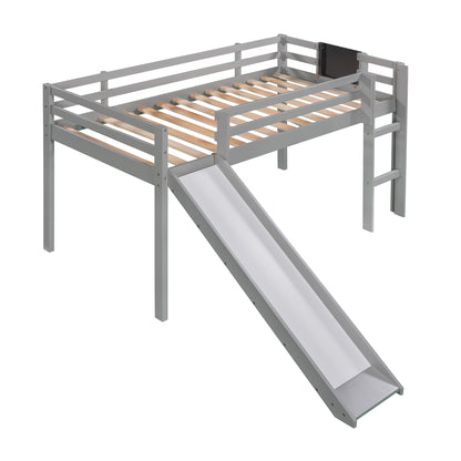 Twin size Loft Bed Wood Bed with Slide, Stair and Chalkboard,Gray(OLD SKU :WF282115AAE)