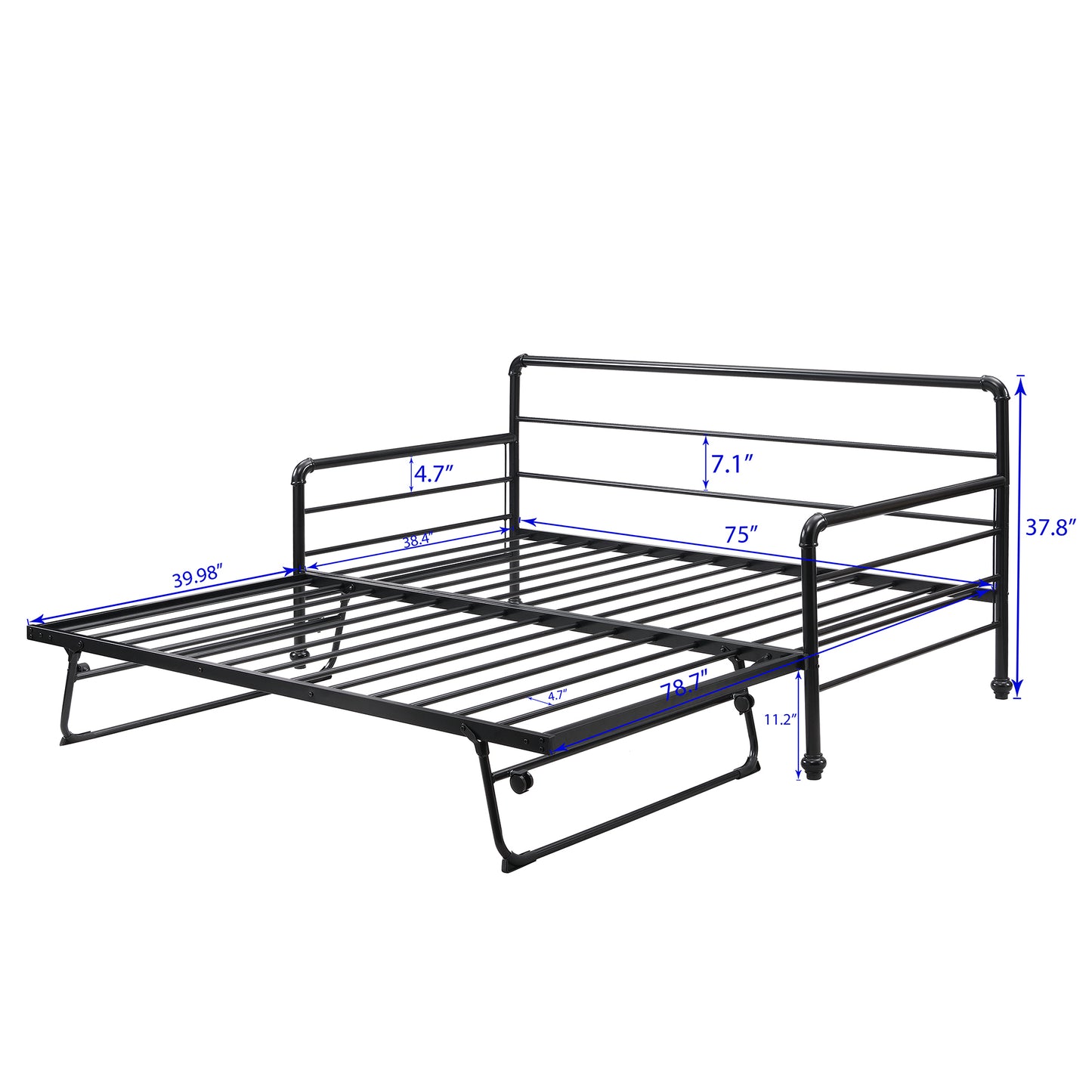 Twin Size Daybed with Adjustable Trundle, Pop Up Trundle, Black