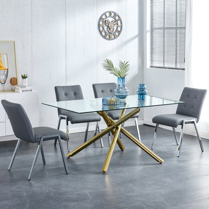 Grid shaped armless high back dining chair,2-piece set, office chair. Applicable to dining room, living room, kitchen and office.Dark Grey Chair and Electroplated metal leg