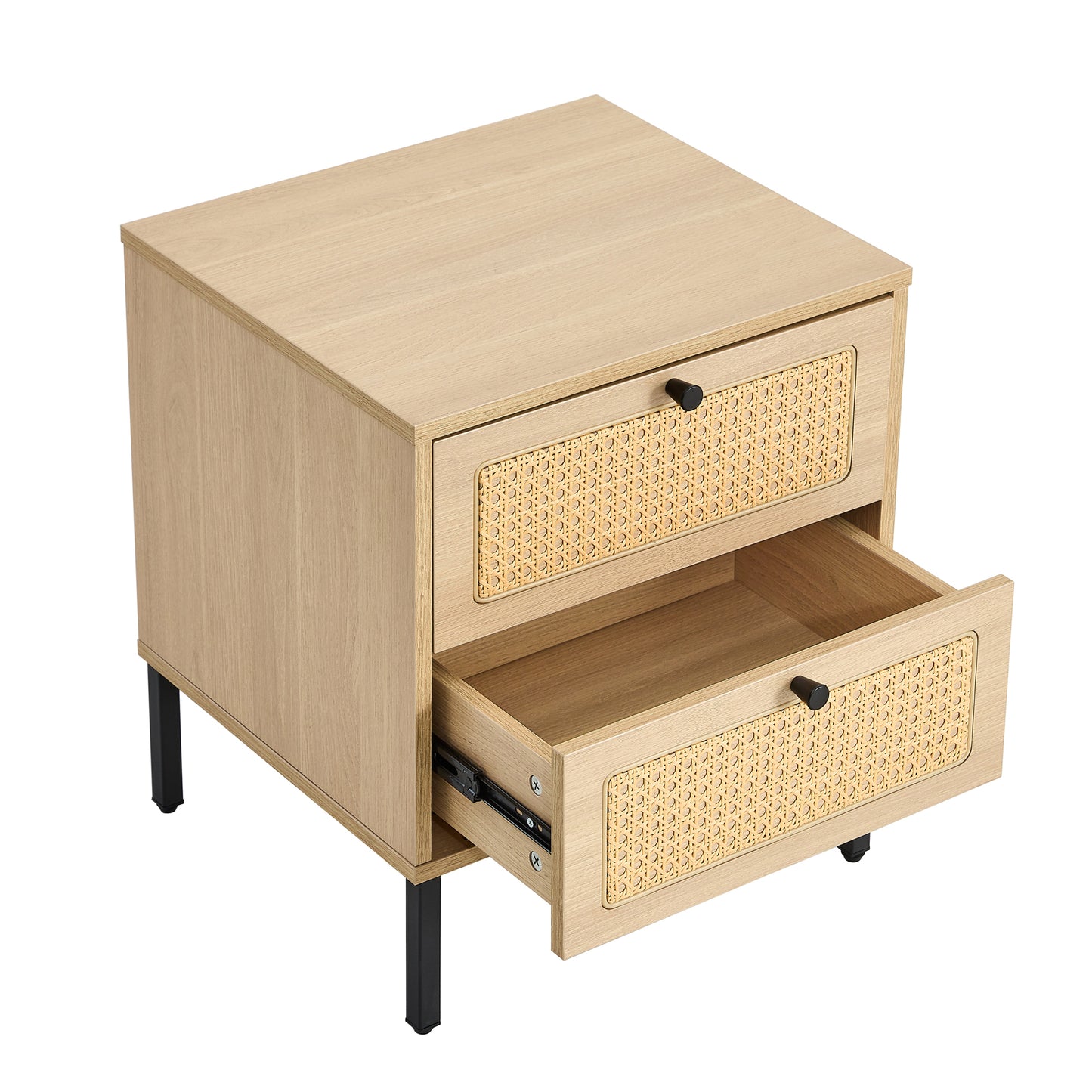 Modern simple storage cabinet MDF Board bedside cabinet Japanese rattan bedside cabinet Small household furniture bedside table.Applicable to dressing table in bedroom, porch, living room.2 Drawers