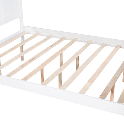 Queen Size Canopy Platform Bed with Headboard and Footboard,Slat Support Leg,White