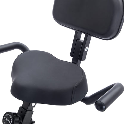 Folding Exercise Bike, Fitness Upright and Recumbent X-Bike with 10-Level Adjustable Resistance, Arm Bands and Backrest