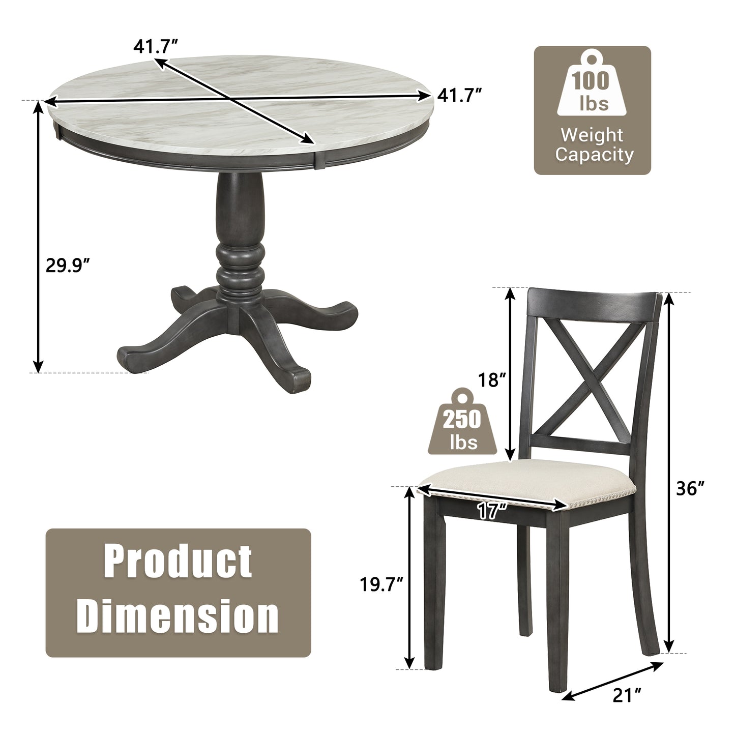 Orisfur. 5 Pieces Dining Table and Chairs Set for 4 Persons, Kitchen Room Solid Wood Table with 4 Chairs