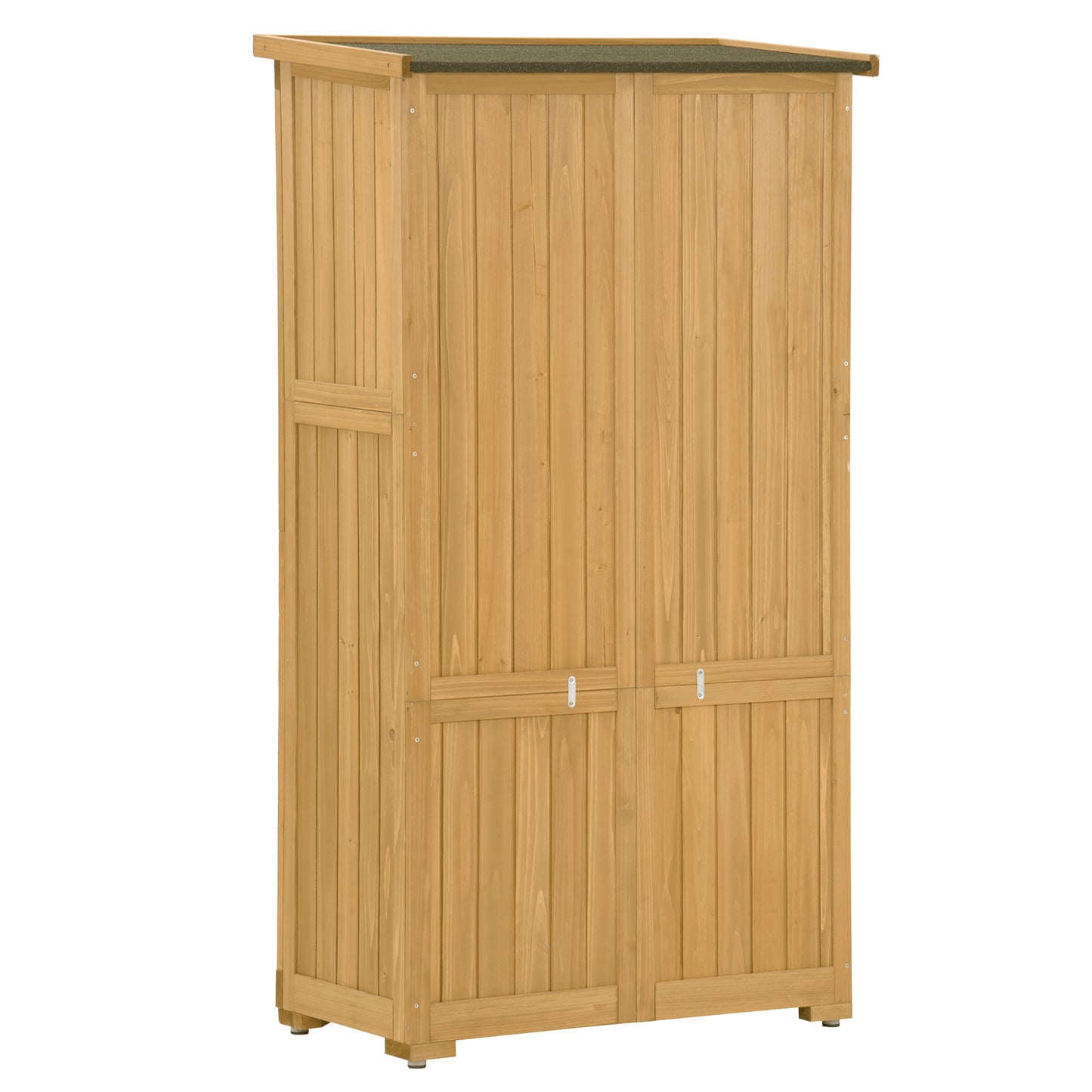 TOPMAX Wooden Garden Shed 3-tier Patio Storage Cabinet Outdoor Organizer Wooden Lockers with Fir Wood (Natural Wood Color -Shutter Design)