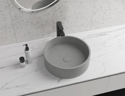 Round Concrete Vessel Bathroom Sink in Grey without Faucet and Drain