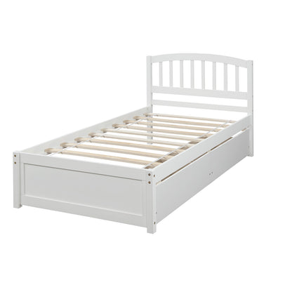 Twin Platform Storage Bed Wood Bed Frame with Two Drawers and Headboard, White （Previous SKU: SF000062KAA）