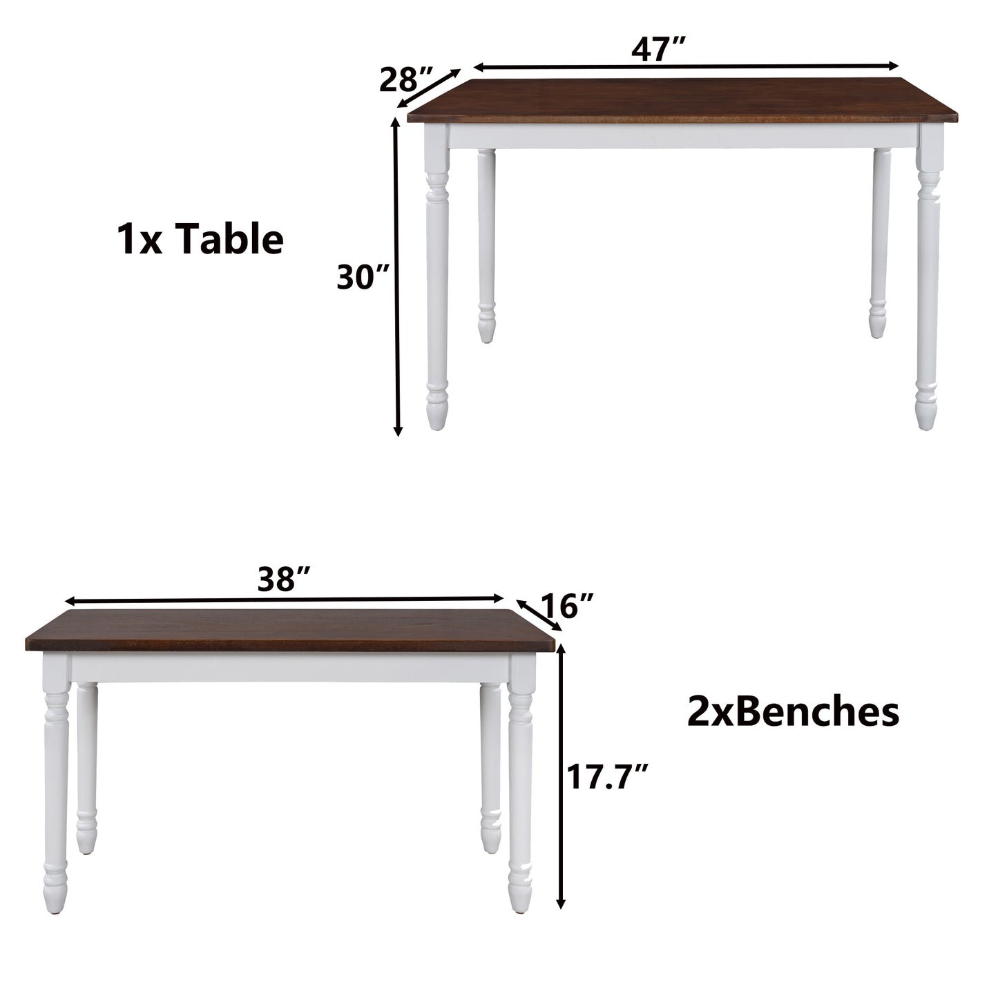 TOPMAX 3-Piece Retro Farmhouse Solid Wood Kitchen Dining Table Set Breakfast Nook with 2 Benches, Cherry+White