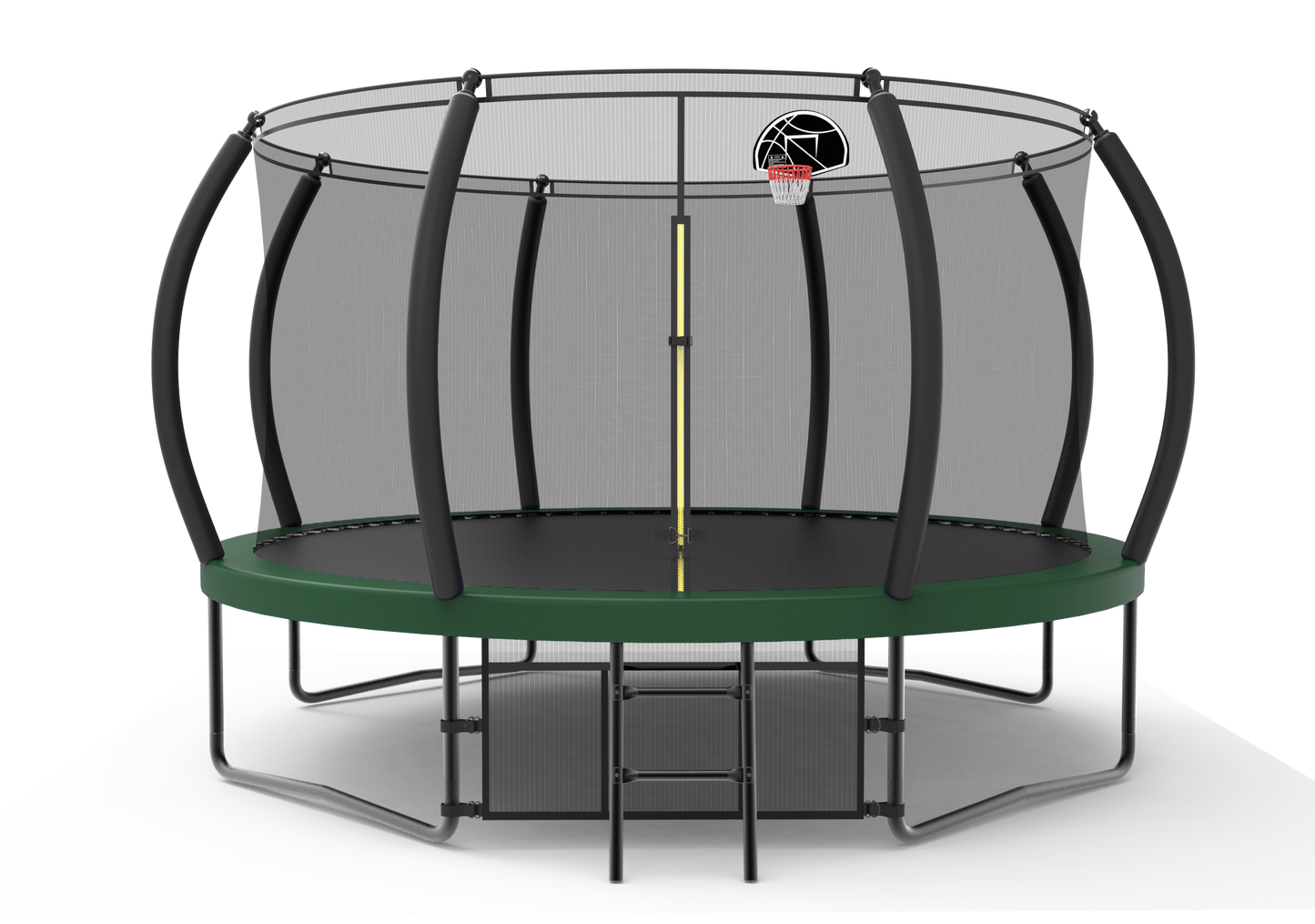 14FT Trampoline Green for kids Outdoor with safety net and Basketball Hoop and Ladder，Shoe bag