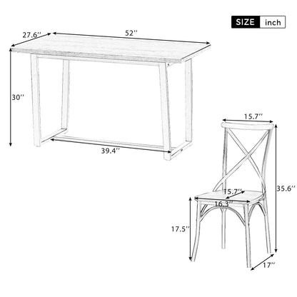 TREXM 7 Piece Industrial Dining Table Set Rectangular Table with 6 Dining Chairs Kitchen Table Set with Metal Frame (Rustic Brown)