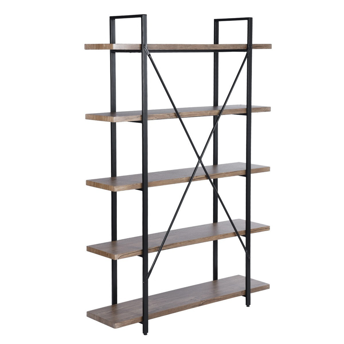 5-Tier Industrial Bookcase With Rustic Wood And Metal Frame, Large Open Bookshelf For Living Room