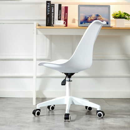 Modern Home Office Desk Chairs, Adjustable 360 °Swivel  Chair Engineering  Plastic Armless Swivel Computer  Chair With Wheels for Living Room, Bed Room Office Hotel Dining Room and White.