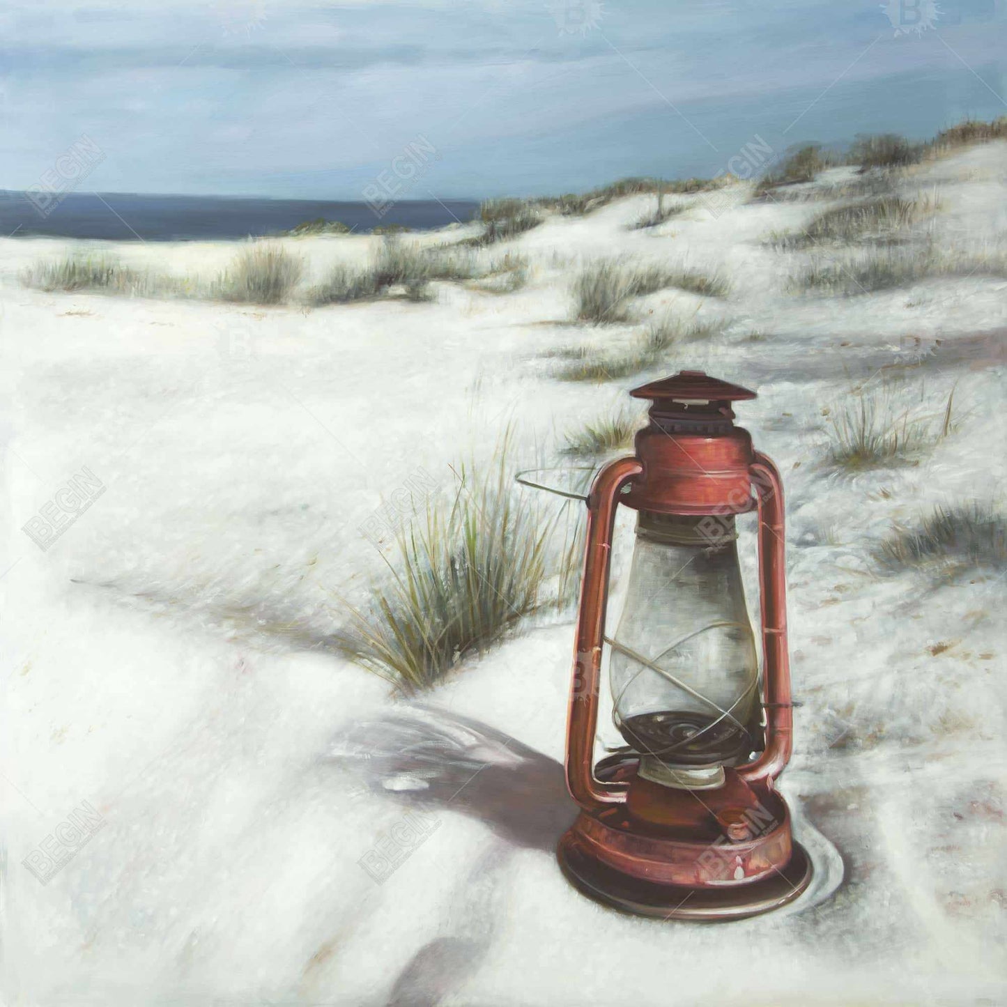 Lantern on the beach - 12x12 Print on canvas