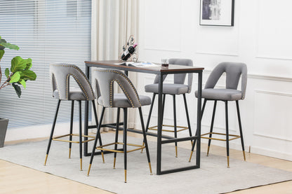 A&A Furniture,Akoya Collection Modern | Contemporary Velvet Upholstered Connor 28" Bar Stool & Counter Stools with Nailheads and Gold Tipped Black Metal Legs,Set of 2 (Gray)