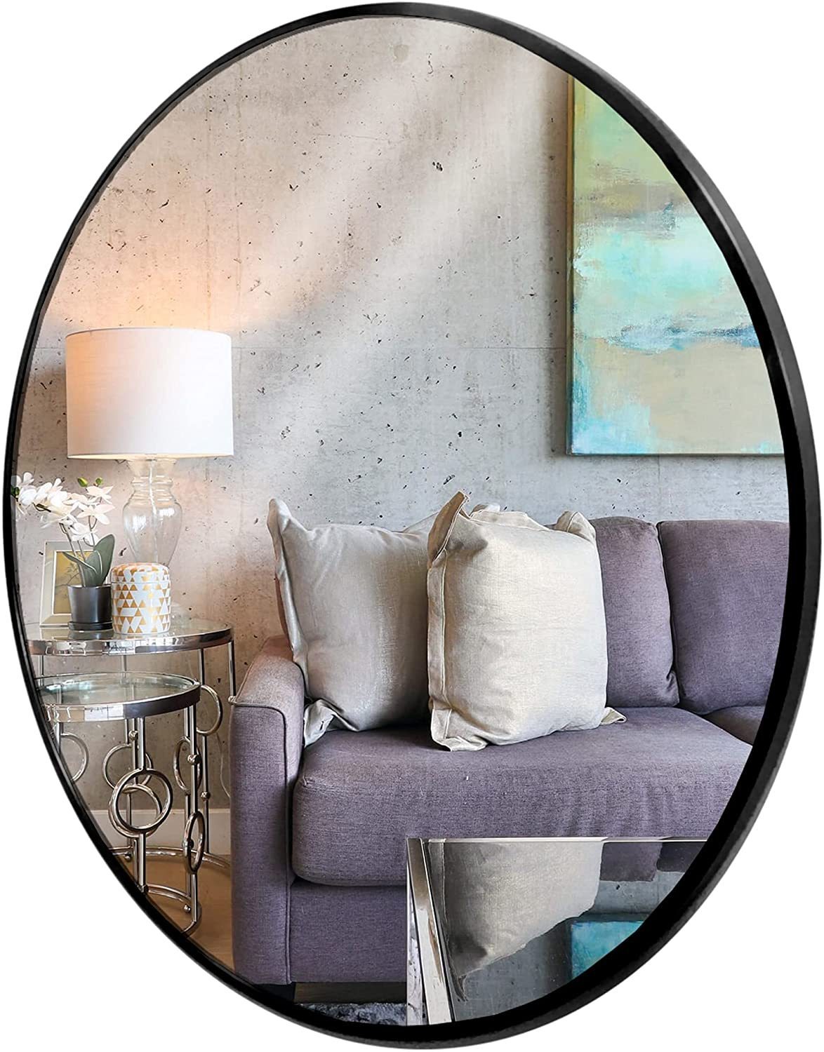 Round Mirror, Circle Mirror 30 Inch, Black Round Wall Mirror Suitable for Bedroom, Living Room, Bathroom, Entryway Wall Decor and More, Brushed Aluminum Frame Large Circle Mirrors for Wall