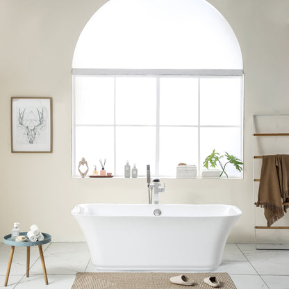 59"L x 31.5"W Acrylic Art Freestanding Alone White Soaking Bathtub with Brushed Nickel Overflow and Pop-up Drain