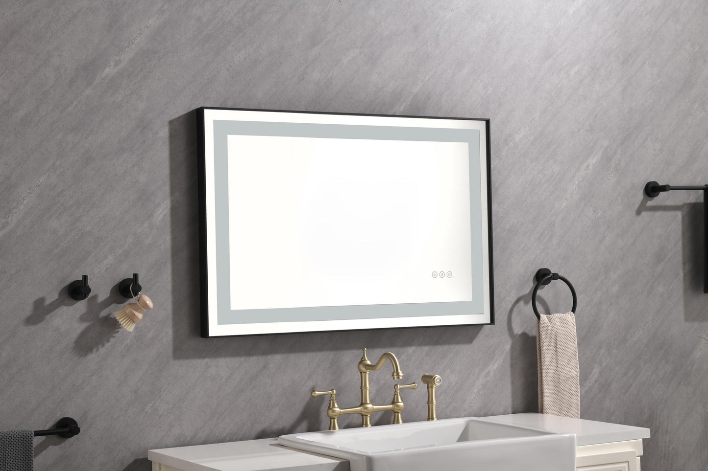 36*24 LED Lighted Bathroom Wall Mounted Mirror with High Lumen+Anti-Fog Separately Control